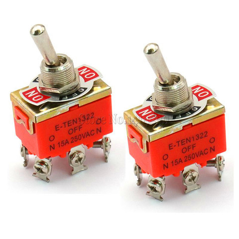 1Piece Power Switch E-TEN1322 15A 250V AC 6PIN ON-OFF-ON 12mm Toggle Switch / Rocker Switch ► Photo 1/2