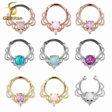 G23titan Opal Stone Septum Clip Nose Piercing Rings Charming Opal Crystal Nipple Ear Piercings Earrings Fashion Body Jewelry ► Photo 1/6