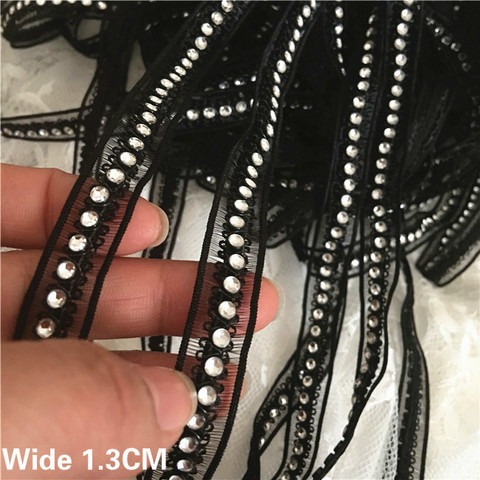 1.3CM Wide Stylish White Black Glitter Beads Handmade Lace Collar Ribbon Edge Trim Bridal Applique Skirt Splice DIY Sewing Decor ► Photo 1/6