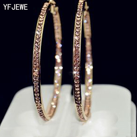 2022 Top Popular Earrings With Rhinestone Circle Earrings Simple Earrings Big Circle Gold Color Hoop Earrings For Women E005 ► Photo 1/6