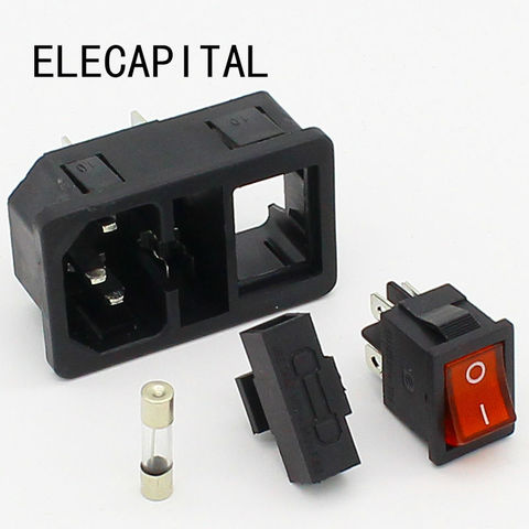 NEW HIGH QUALITY Red Light Power Rocker Switch Fused IEC 320 C14 Inlet Power Socket Fuse Switch Connector Plug 10A 250V B2C ► Photo 1/5