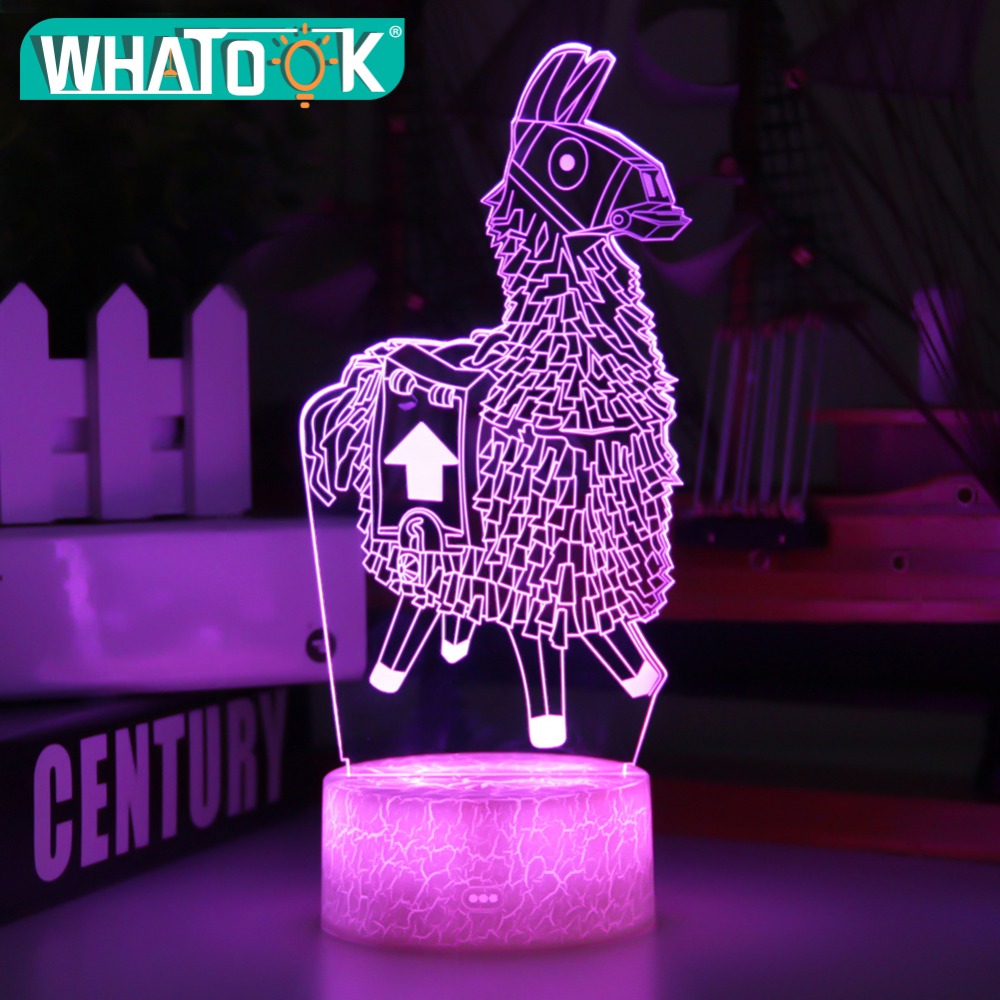 New Fortress Toys 3D Lamp Alpaca Llama Nightlight Mood Lamp 7 Color Change Light Crack Base for Birthday Gifts Toys Kids Night Lights Crack Llama 