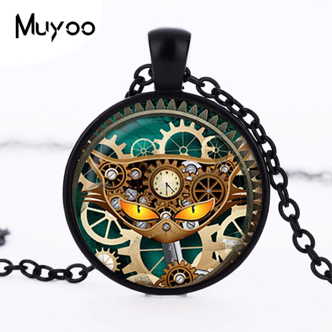 2017 new hot Wholsale Handmade Steampunk clock pendant Clock Jewelry Steampunk Cat Necklace for Kids Chain necklace HZ1 ► Photo 1/3