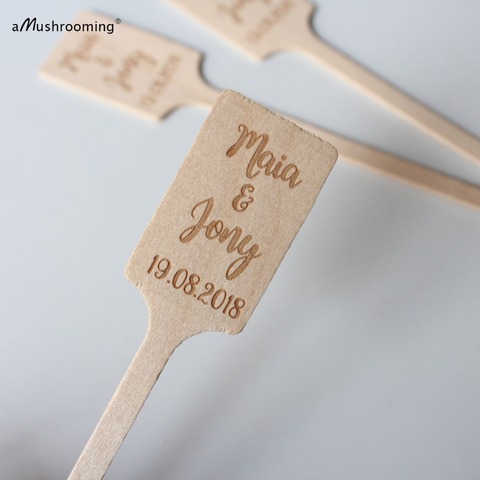 x100 Personalized Wooden Stirrers Wedding Favor Cocktail Coffee Stir Sticks Custom Swizzle Sticks with Your Name and Date ► Photo 1/4
