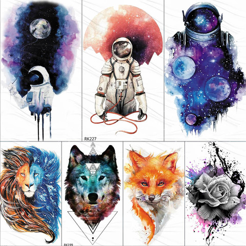 Watercolor Astronaut Universe Temporary Tattoos Sticker For Kids Fake Tattoo Planets Star Tatoos Children Waterproof Space Man ► Photo 1/6