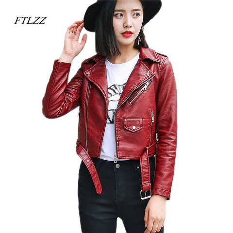 Ftlzz Pu Leather Jacket Women Fashion Bright Colors Black Motorcycle Coat Short Faux Leather Biker Jacket Soft Jacket Female ► Photo 1/6