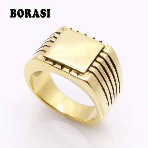 Fine Jewelry Men's High Polished Signet Solid Stainless Steel Ring 316L Stainless Steel Biker Ring For Men Gold Color Jewelry ► Photo 1/6