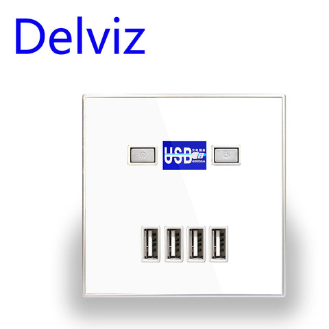 Delviz Wall usb socket charger,Crystal panel 4 hole 3A usb 5V,86mm*86mm square Cell phone power socket panel usb charging socket ► Photo 1/5