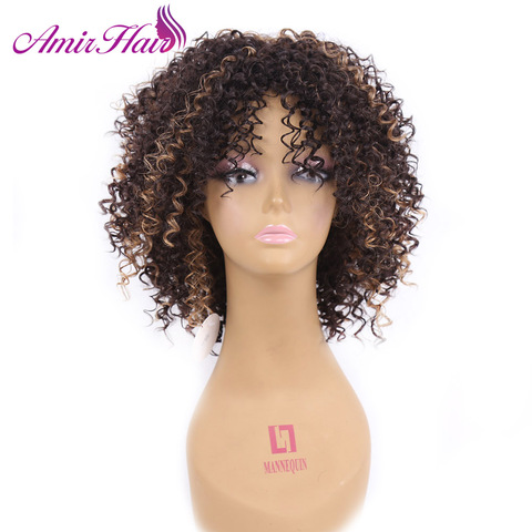 Amir Hair Medium Short Afro Kinky Curly Wig With Ombre Black and Brown Mix Blonde Wigs For Women with free gift ► Photo 1/5