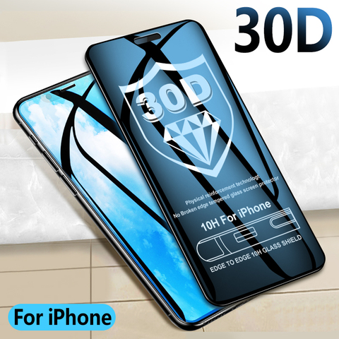 30D Protective glass on For iPhone X XR XS MAX Full Cover for iPhone 8 7 6 6s Screen Protector Glass on iPhone 11 Pro Max Glass ► Photo 1/6