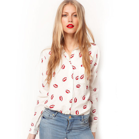 Red women's shirt with white polka dots, Shirts