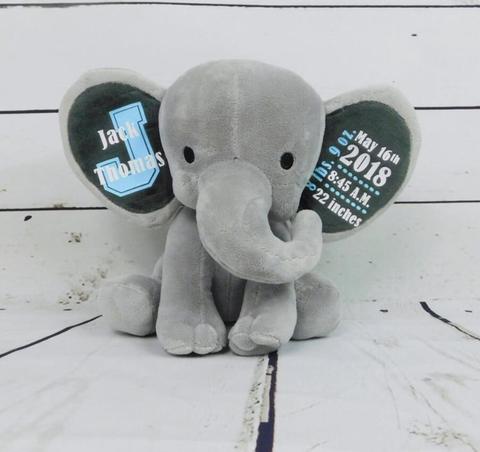 Custom Stuffed Animal Baby Boy Gift Baby Girl Gift Baby Birth Stats gift, personalise girl Monogram Elephant Newborn  Baby Gift ► Photo 1/6