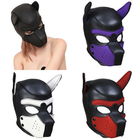Brand New Fashion Padded Latex Rubber Role Play Dog Mask Puppy Cosplay Full Head with Ears 4 Color ► Photo 1/6