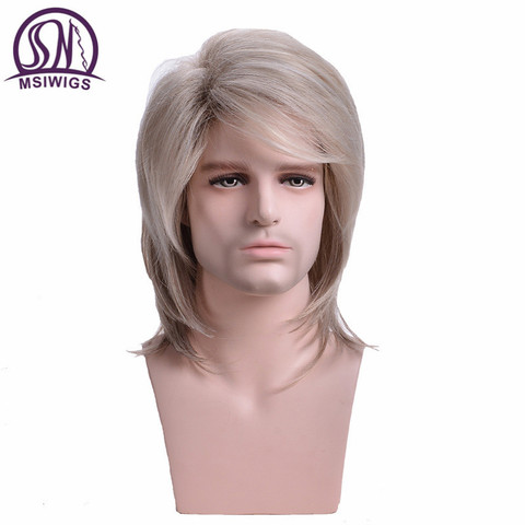 MSIWIGS Men Wigs Straight Synthetic Wigs Long Male Hair Light Blonde Men's Wig with Bangs Heat Resistant Toupee ► Photo 1/6