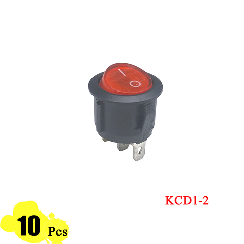 10 pieces/lot KCD1-2 23mm LED Round Button SPST 3PIN Snap-in ON/OFF Position Snap Boat Rocker switch with light 6A/250V Copper ► Photo 1/5