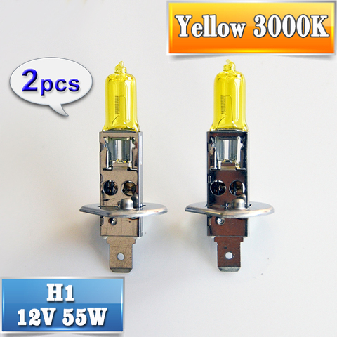 SINOVCLE 2 PCS(1 Pair) 12V 55W H1 Halogen Bulb Yellow 3000K Quartz Glass Car HeadLight Auto Light XENON Fog Lamp ► Photo 1/5