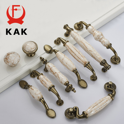 KAK Marble Lines Ceramic Cabinet Handles Zinc Alloy Drawer knobs Wardrobe Door Handles Antique Bronze European Furniture Handle ► Photo 1/6