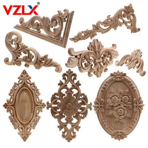 VZLX Unique Natural Floral Wood Carved Wooden Figurines Crafts Corner Appliques Frame Wall Door Furniture Woodcarving Decorative ► Photo 1/6