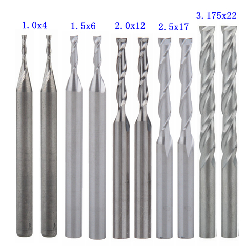 1mm 1.5mm 2.0mm 2.5mm 3.175mm Carbide 2 Flute Spiral Milling Cutter CNC Engraving Router bits ► Photo 1/1