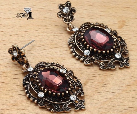 YaYi Jewelry New Red Glass  Rhinestone Dangle Crystal Earring Women's Fashion Ancient Gold Color Gem Earrings Gift 1201 ► Photo 1/6