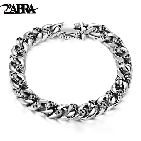 ZABRA Authentic 925 Sterling Silver 8mm Skull Bracelet Link Chain Mens Bracelet Vintage Thai Silver Punk Bracelets Men Jewelry ► Photo 1/6