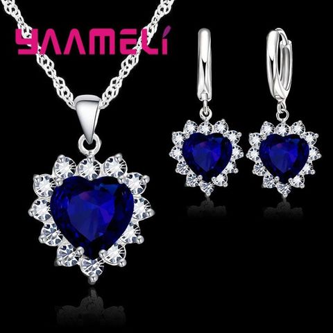 Trendy 925 Sterling Silver Jewelry Set for Women Heart CZ Stone Charm Pendants Necklaces Earrings LOVE Anniversary Gift ► Photo 1/6