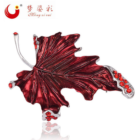MZC New Fashion Red Maple Leaf Brooch Pin Femal Broches Austrian Crystal Broaches Accessories Jewelry Mujer Lapel Pin X0834 ► Photo 1/5