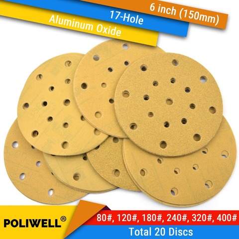 20PCS 236U 6 Inch(150mm) 17-Hole 80#-400# Grit Hook & Loop Sanding Discs for Dry Sanding Round Abrasive Flocking Sandpaper ► Photo 1/1