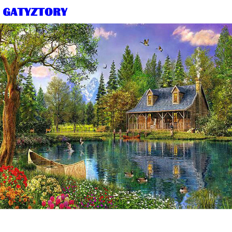 GATYZTORY Acrylic Painting By Numbers Handpainted Canvas Painting