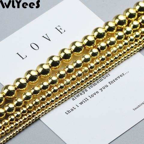 WLYeeS Natural Stone beads 18 Gold Hematite beads 2 3 4 6 8 10mm Round Loose spacer bead for DIY Jewelry Bracelet earring Making ► Photo 1/6