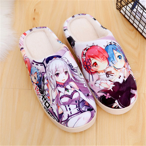 Japanese Anime Plush Shoes Re Zero kara Hajimeru Isekai  Ram Rem Emilia Womens Warm Shoes Plush Antiskid Home Indoor Slippers ► Photo 1/4