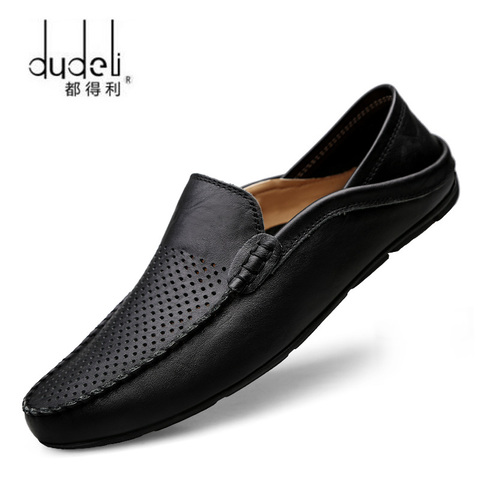 DUDELI Italian Summer Hollow Shoes Men Casual Luxury Brand Genuine Leather Loafers Men Breathable Boat Shoes Slip On Moccasins ► Photo 1/6
