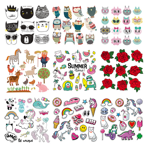 Set Of Patches For Clothes Stickers Iron On Transfers Unicorn Flowers Stickers DIY Heat Transfer Parches Print On Hoodies Jeans ► Photo 1/6