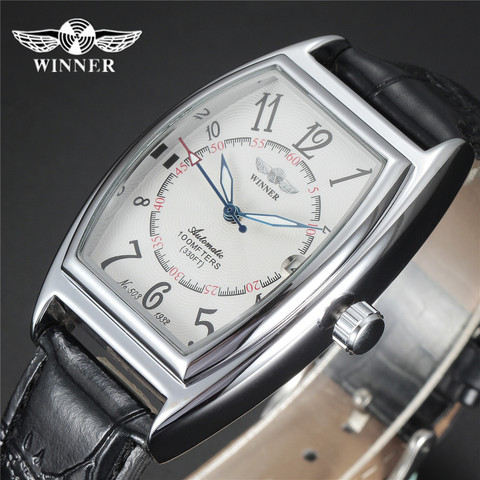 New WINNER Automatic Mechanical Watches Oval Dial Black Leather Strap Self wind AUTO Date Male Mens Wristwatch Relogio Masculino ► Photo 1/6
