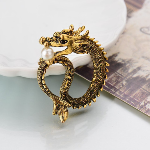 SexeMara Pin Badge Retro European and American High-end Men's Suits Vintage Badge Brooch Jewelry Alloy Dragon Totem Brooch ► Photo 1/3