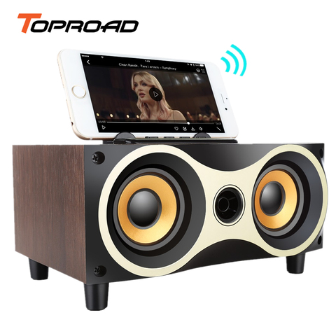 TOPROAD Portable Wooden Wireless Speaker Subwoofer Stero Bluetooth Speakers Radio FM Desktop caixa de som for iPhone Android ► Photo 1/6