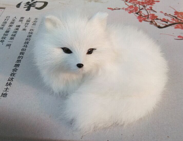 mini simulation look up fox toy resin&fur white fox doll gift about 12x7cm 