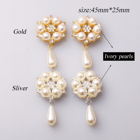 Charm 10PCS/5pc metal rhinestone button, gold plated alloy Pearl Button, flat back wedding ribbon decoration accessories.35*55mm ► Photo 1/6