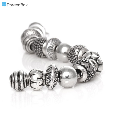 50PCs Doreen Box Mixed Acrylic Beads Silver Color Spacer Bead Fits European Charm Jewelry Making Accessories,11x8mm-14x16mm ► Photo 1/6