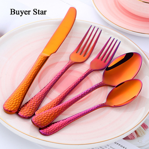 Buyer Star 5 Piece Dream Color Flatware Gold Black Dinner Tableware Silverware Dinner Fork Spoon Knife Cutlery Set Drop Shipping ► Photo 1/6