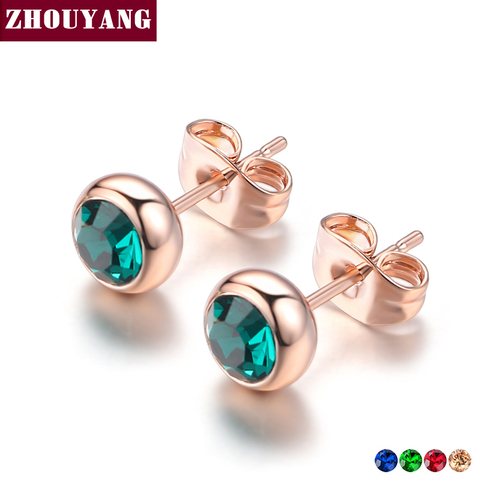 Simple Green Crystal OL Style Rose Gold Color Stud Earrings Colorful Gift For Women and Men Top Quality ZYE633 ► Photo 1/5