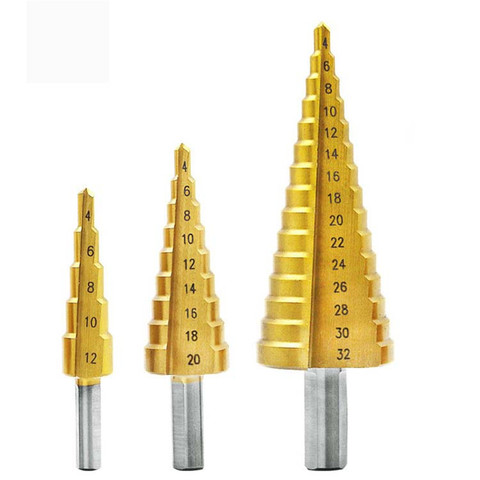 HSS Steel Step Cone Drill 4-12mm 4-20mm 4-32mm Titanium Step Cone Drill Bit Hole Cutter for Woodworking Wood Metal Drill Bits ► Photo 1/1