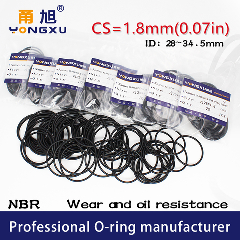 20PCS/lot Black NBR Sealing O-Ring CS1.8mm Thickness ID28/29/30/31.5/32.5/33.5/34.5*1.8mm O Ring Seal Rubber Gasket Rings Washer ► Photo 1/6