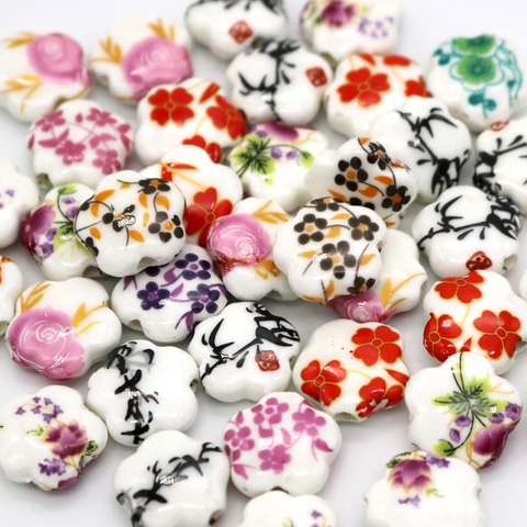 Cheap Beads Wholesale 10pcs Mix Color Flower Shape Ceramic Porcelain Beads For Jewelry DIY Making Handmade Loose Charm Bead ► Photo 1/6