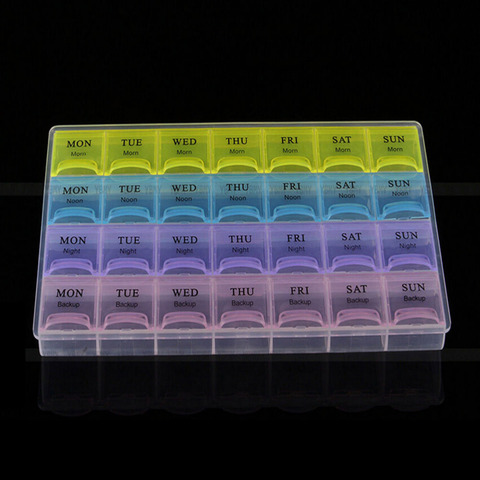 1PCS 4 Row 28 Squares Weekly 7 Days Tablet Pill Box Holder Medicine Storage Organizer Container Case ► Photo 1/5
