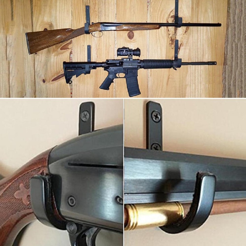 Stainless Steel Wall Mount Gun Rack Rifle Shotgun Hooks Hangers Steel Brackets 
