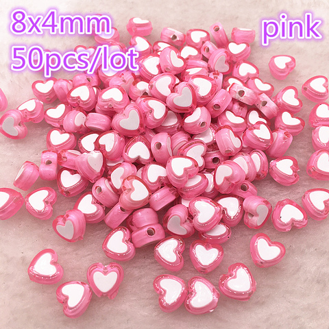 50pcs 8x4mm pink Color Glossy Love Heart Acrylic Bead Loose Spacer Beads For Jewelry Making DIY Bracelet Accessories ► Photo 1/2