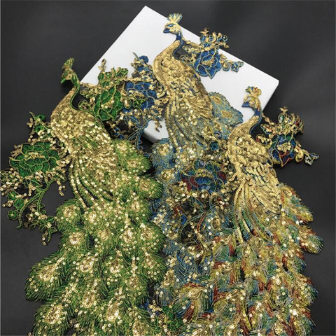 1Pc Sequins Gold Peacock Applique Clothing Embroidery Patch Fabric Sticker Iron On Patch Craft Sewing Repair Embroidered BJ0462 ► Photo 1/1