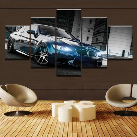 Canvas Printed Poster Home Decor 5 Pieces HD Bmw M3 Black Sport Car Paintings Wall Art Pictures Living Room Modular Framed ► Photo 1/6