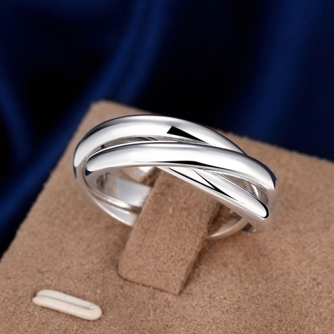 Women's silver rings, fashion Silver wedding engagement Jewelry Three layer size 5-10 Unisex ring for men R167 ► Photo 1/5